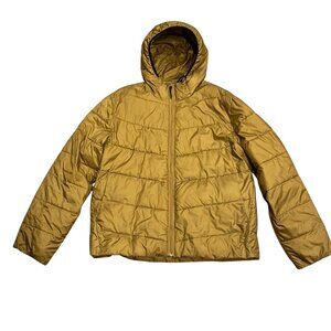 Madewell Mens Packable Hooded Puffer Jacket, Old Gold, XL